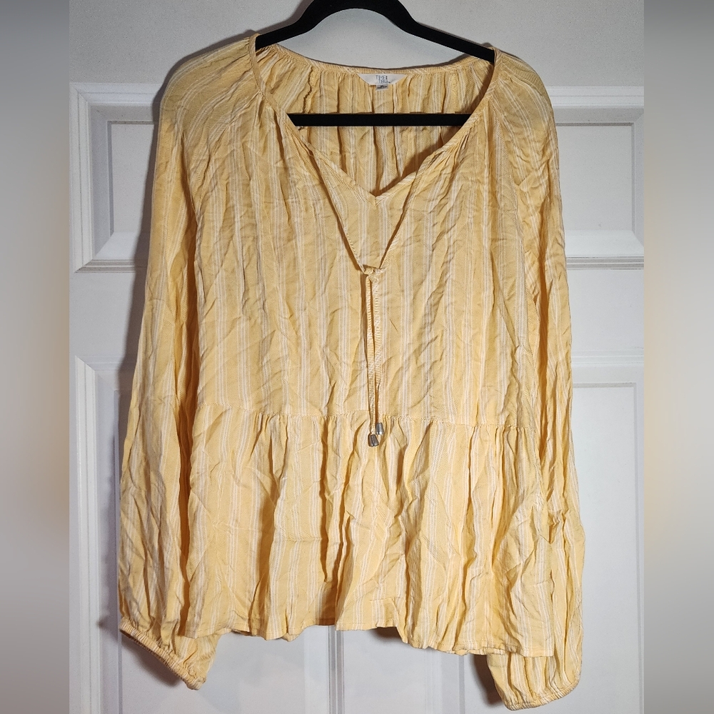 Time And Tru Yellow And White Striped Long Sleeve Blouse XL